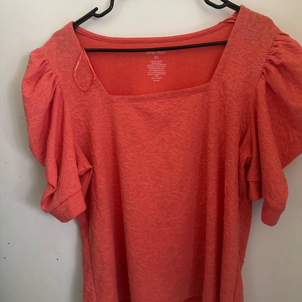 Nine West Pink Puff Sleeve Ruffled Blouse